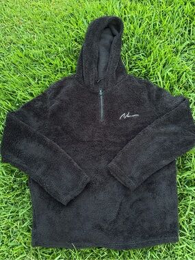 Manfinity Black Quarter Zip Hoodie Soft Quality Size Large